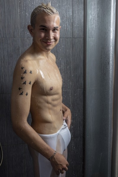 cute blond twink in shower